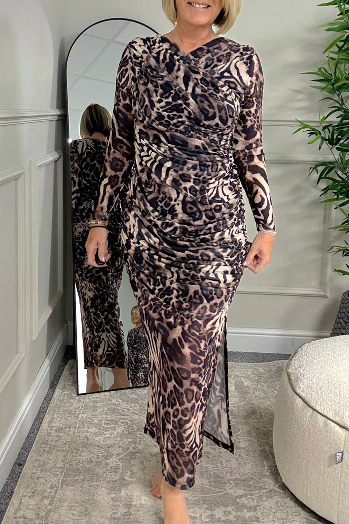 Leopard Print Stretch Mesh Dress