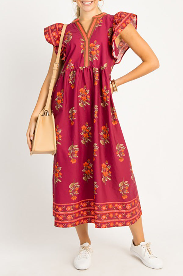 Flutter Sleeve Floral Dress