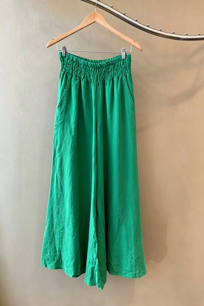 Green Leaf Print Batwing Sleeve Wide Leg Pants Set