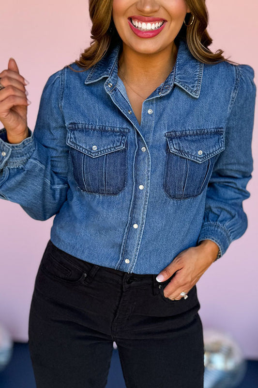 Collared Ballon Sleeve Top