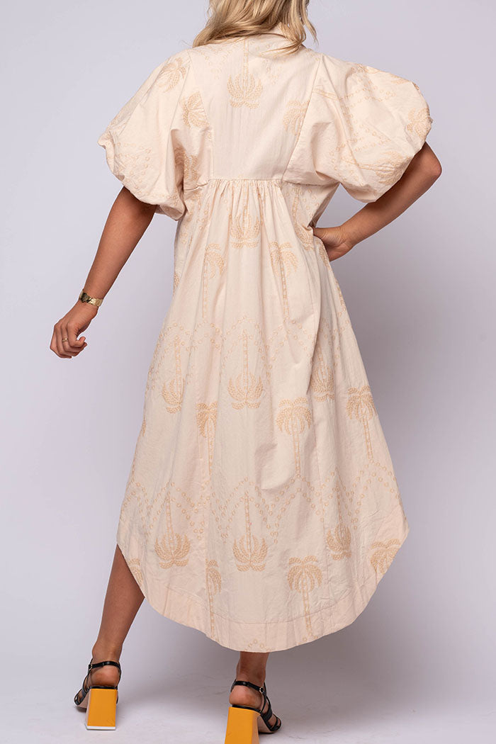 Embroidery Print Puff Sleeves Dress