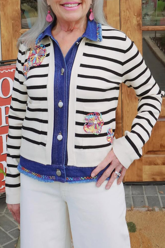 Casual Striped Floral Sweater