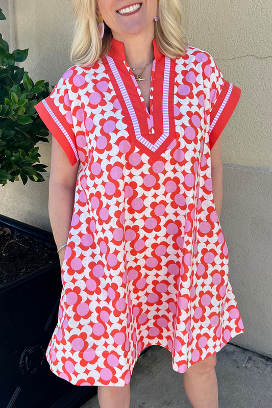 Contrast Trim Pocket Tunic Dress