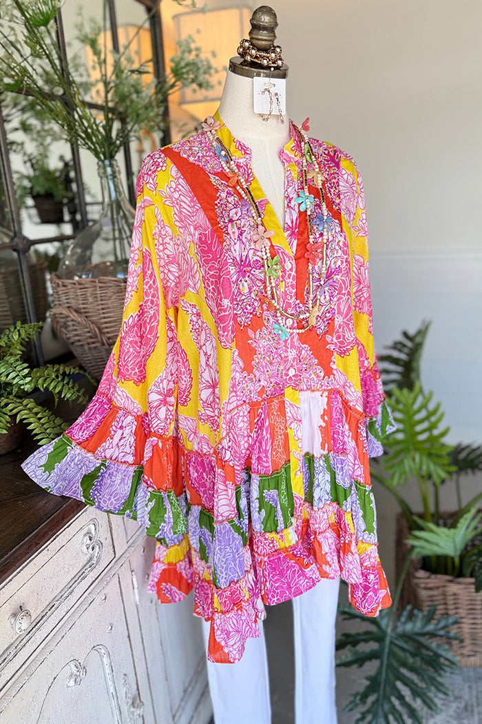 Boho Ruffle Hem Floral Tunic