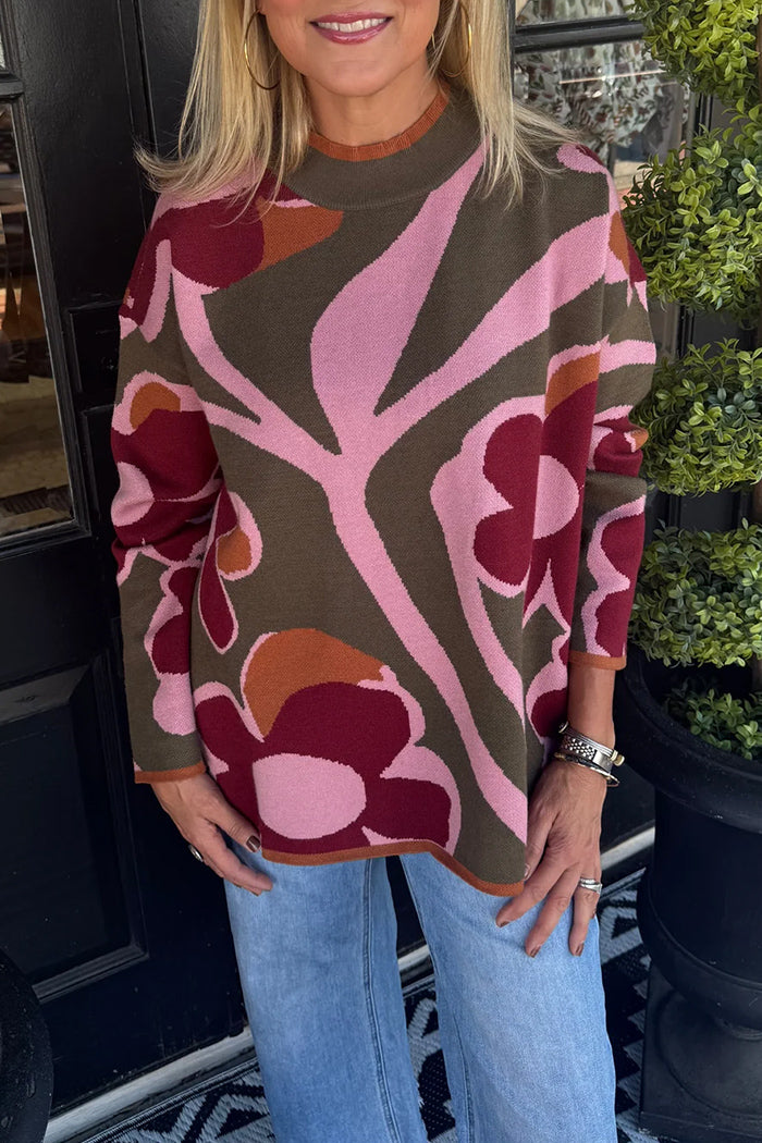 Floral Knit Long Sleeve Sweater