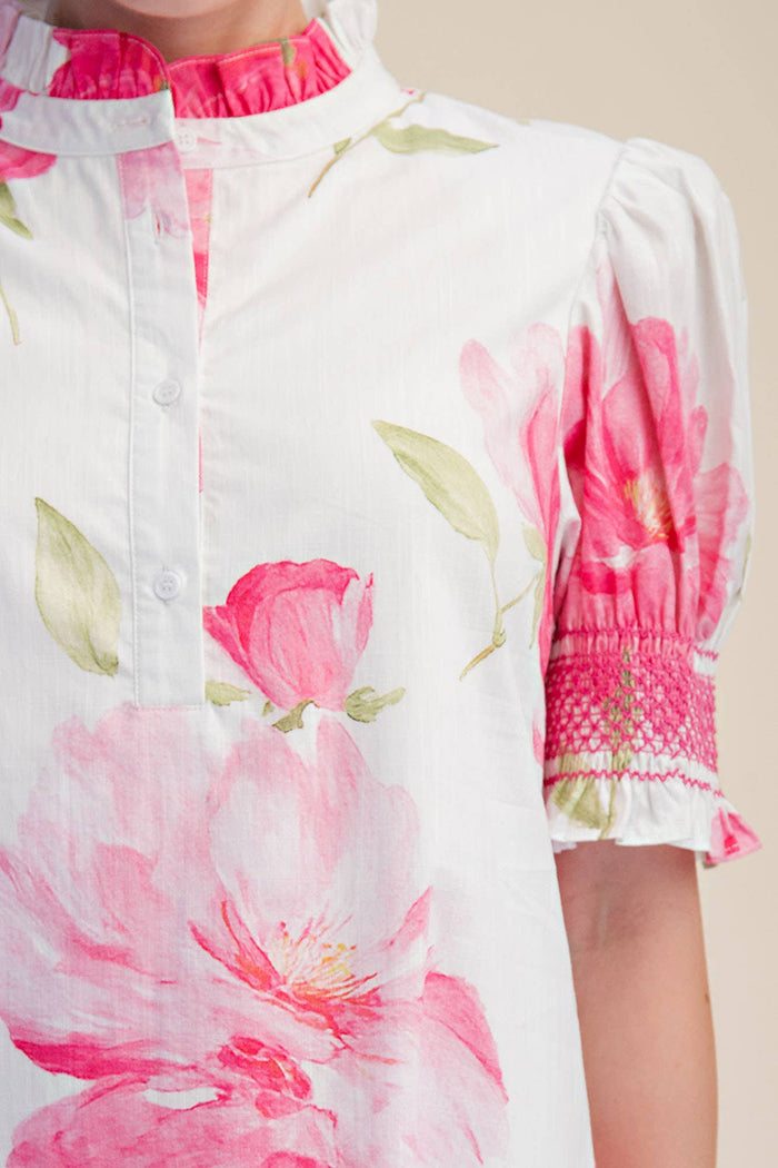 Floral Ruffle Neck Midi Dress