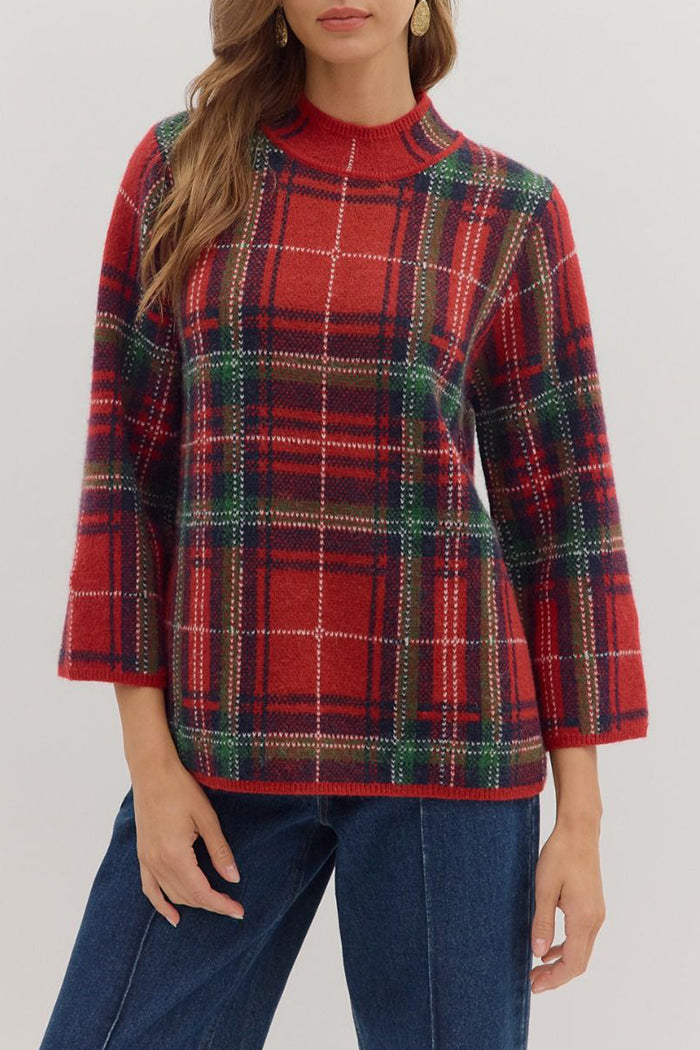 Traditional Plaid Knit Sweater