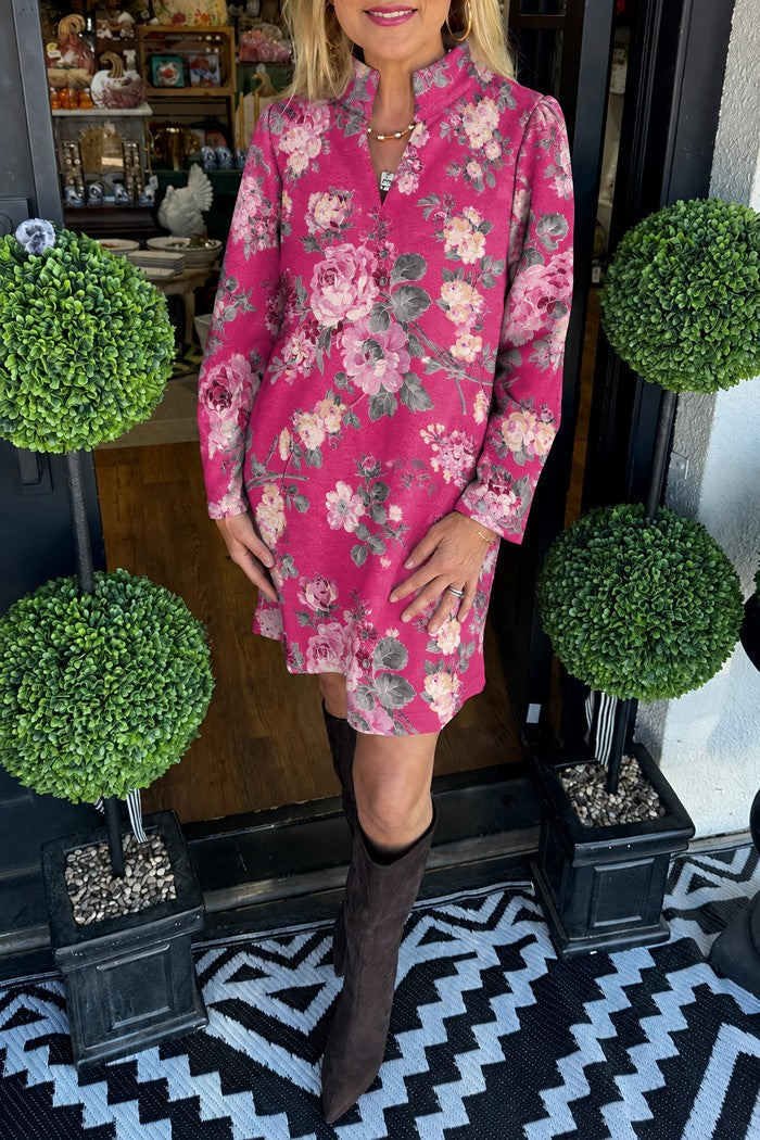 Vintage Rose Floral Pocket Shift Dress