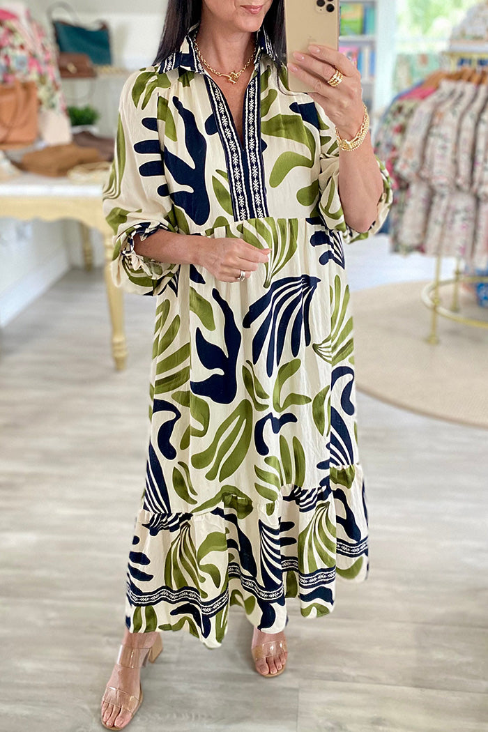 Pocketed Boho Leafy Print Maxi Dress
