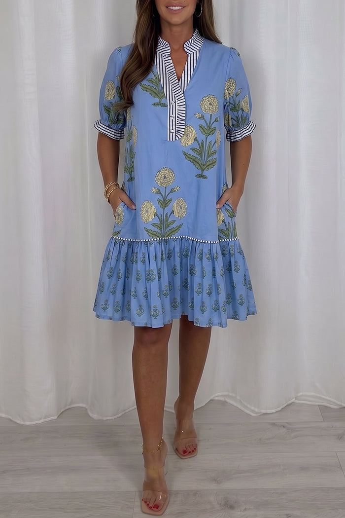 Floral Puff Sleeve Tiered Ruffle Dress