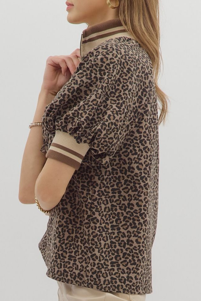 Puff Sleeve  Stripe Collar Top