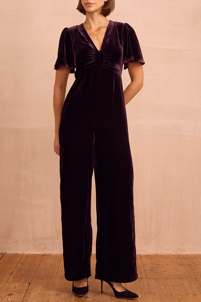 Casual Velvet V-Neck Jumpsuit