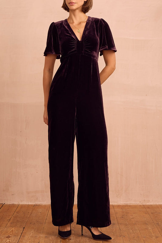 Casual Velvet V-Neck Jumpsuit