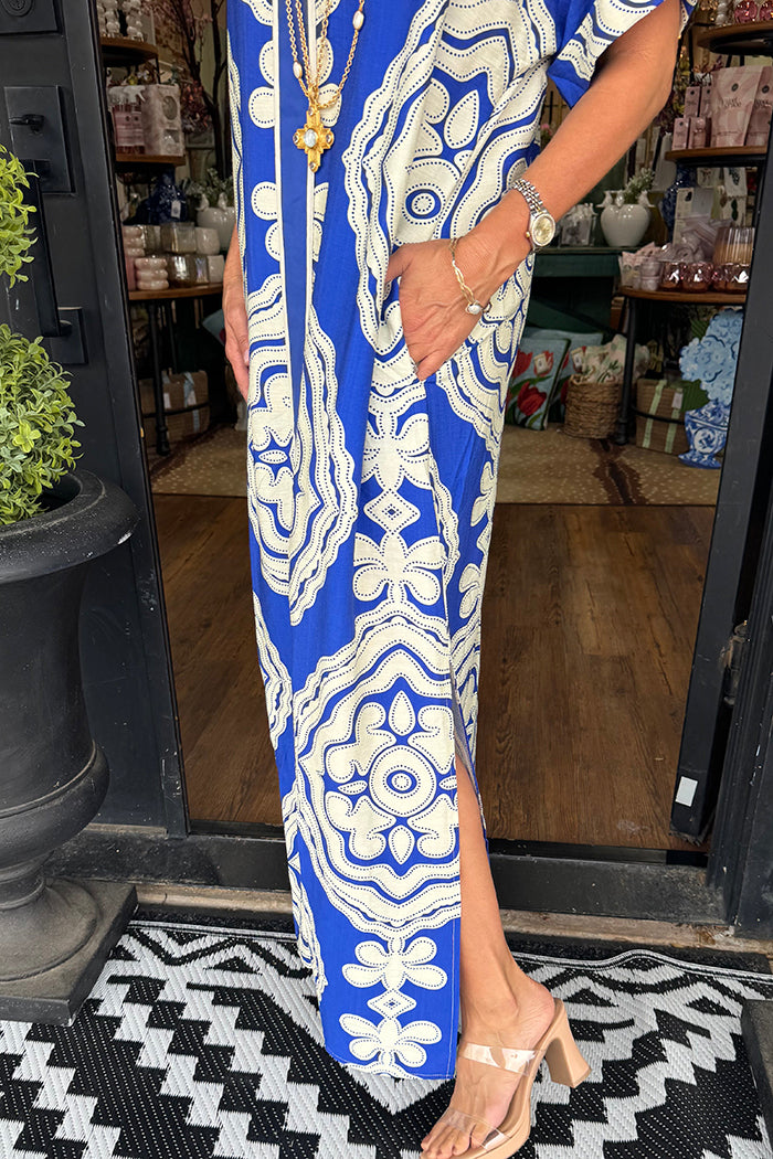 Abstract Print Side Slit Maxi Dress