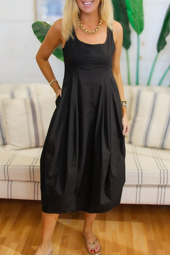 Sleeveless Square Neck Pocket Tulip Hem Dress