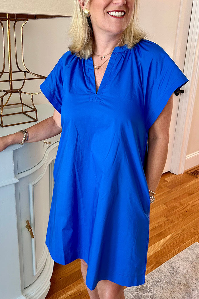 Solid Color Loose Sleeve Pocket Dress