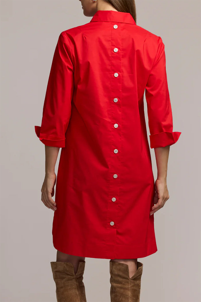 3/4 Sleeve Point Collar Pocket Shirt Dress