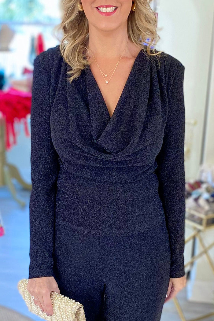 Shimmer Drape Cowl Neck Set