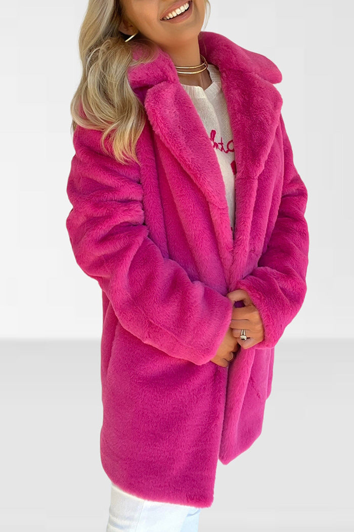 Pink Collared Faux Fur Coat