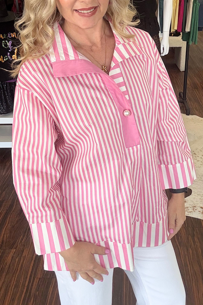 Pearl Button Detail Striped Top