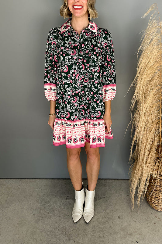 Floral Print Contrast Trim Ruffled Mini Dress