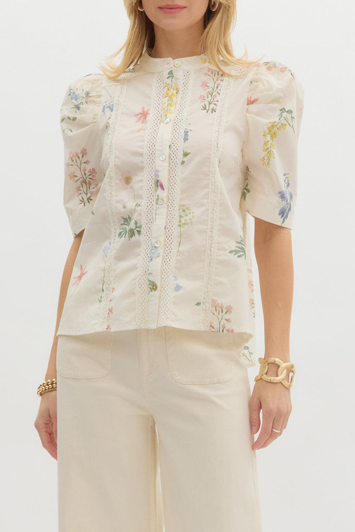 Floral Elbow-Length Sleeves Top