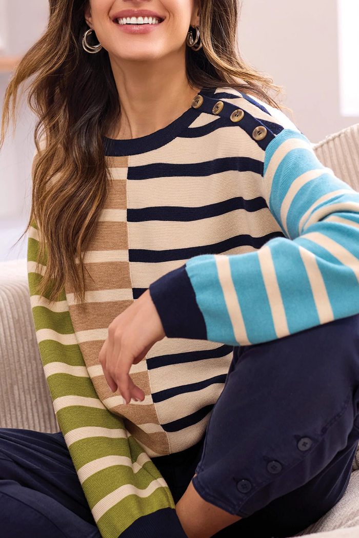 Multi Stripe Button Sweater