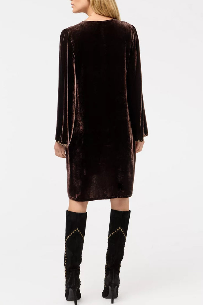 Velvet Peacock Embroidery Dress