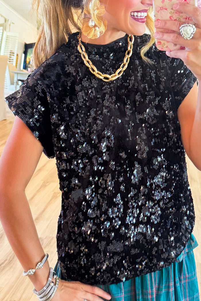 Sequin Short Sleeve Top