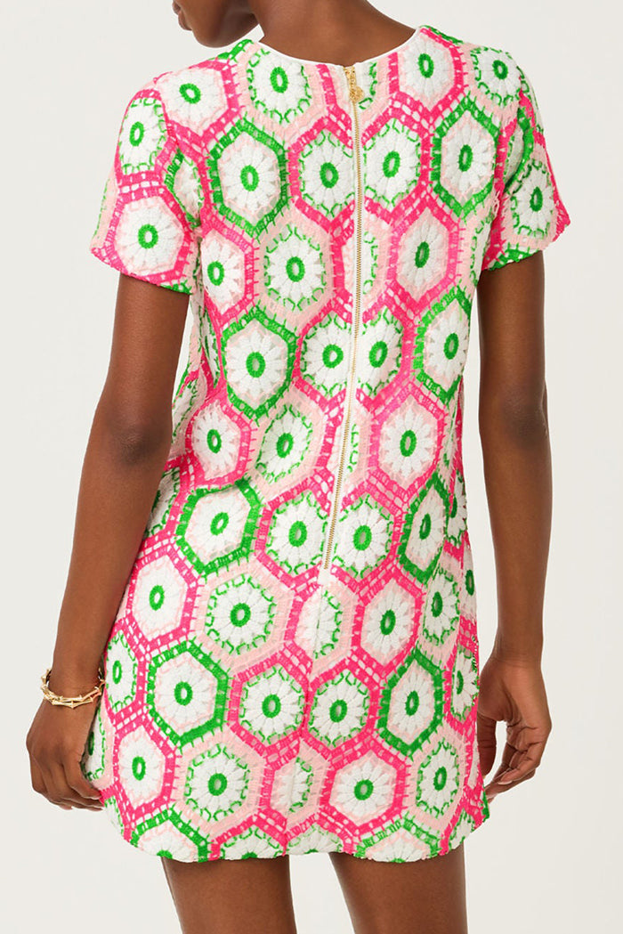 Short Sleeve Hexagon Print Mini Dress