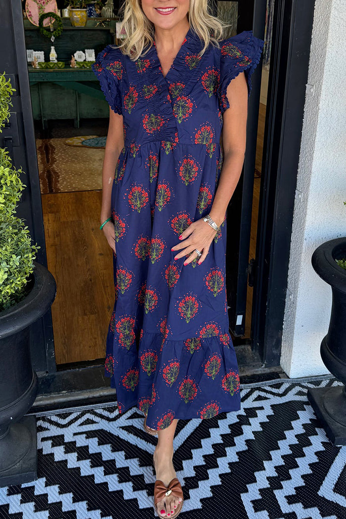 Floral Flounce Sleeve Dress
