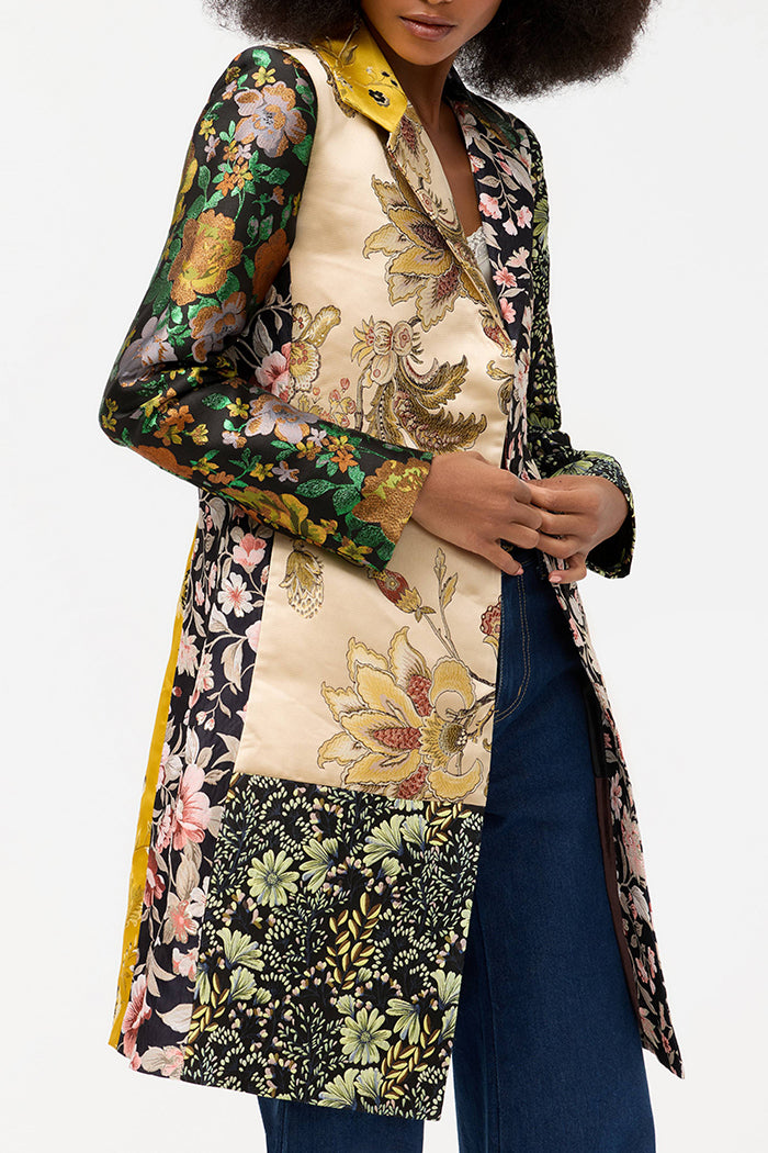 Patchwork Floral Print Long Coat