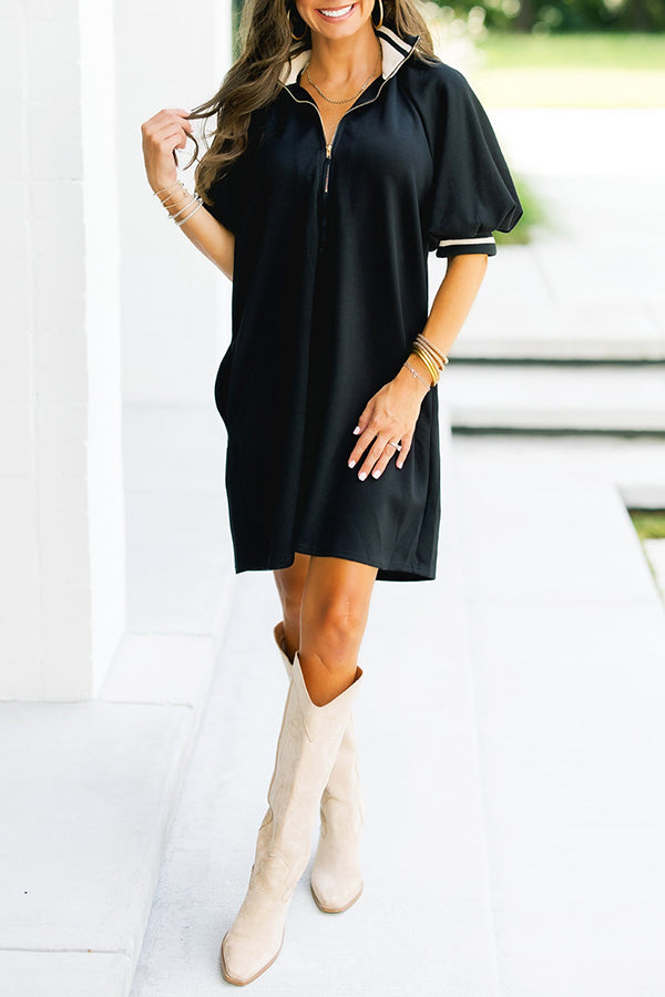 Polo Collar Puff Sleeve Dress