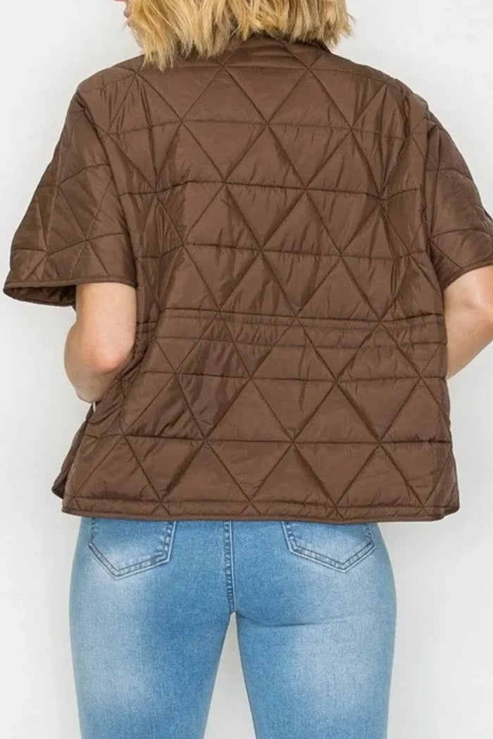 Stand Collar Quilted Short Sleeve Jacket