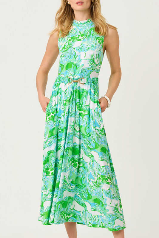 Sleeveless Belted Pocket Midi Dress