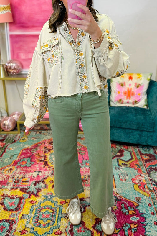 Casual Floral Patchwork Pocket Top