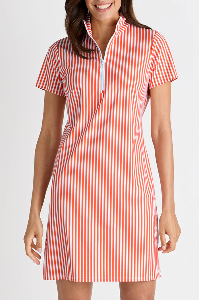 Stripe Quarter Zip Short Sleeve Dress