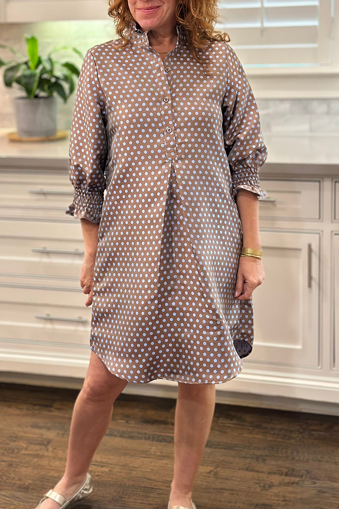 3/4 Sleeve Button Polka Dot Dress