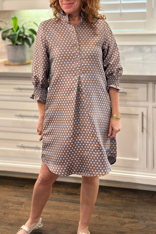 3/4 Sleeve Button Polka Dot Dress