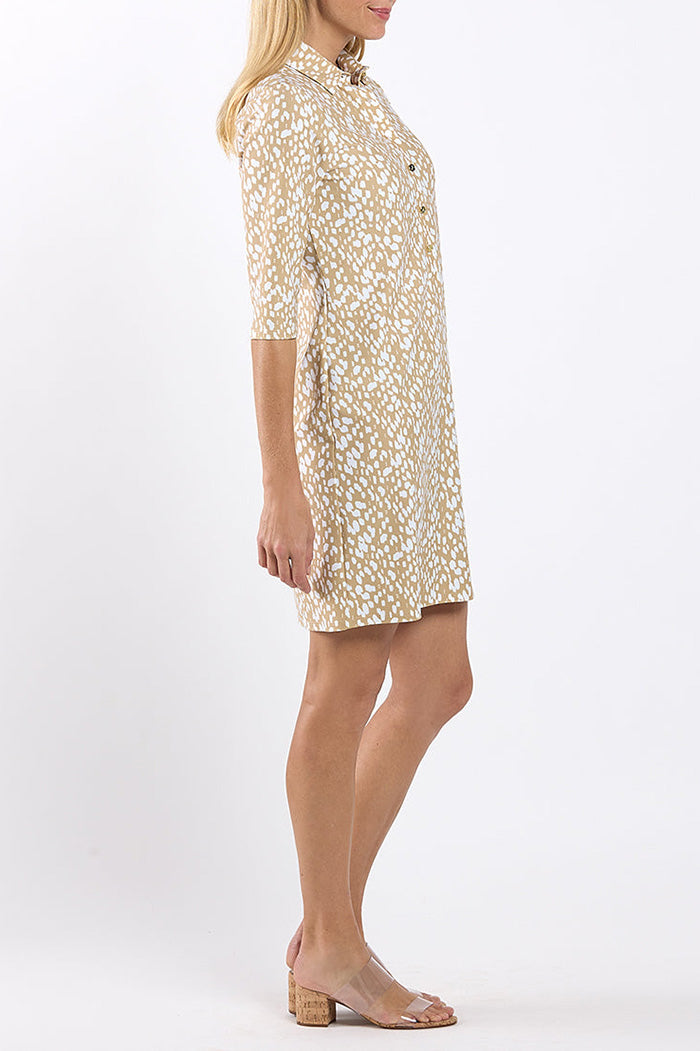 3/4 Sleeve Spotted Shirt Dress