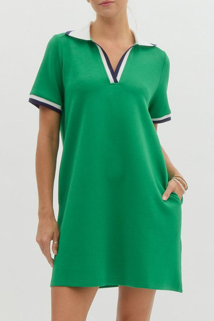 Striped Collar Pocket Polo Dress