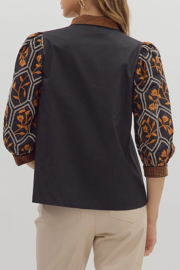 Casual Floral Embroidery Top