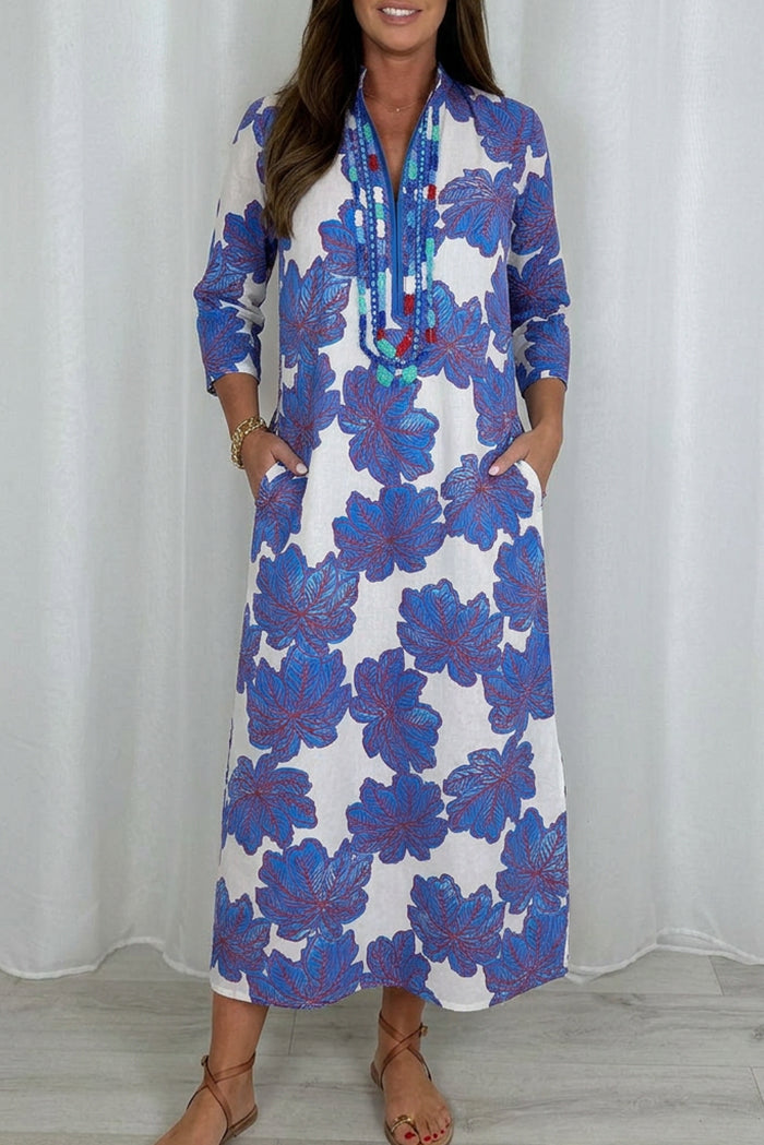 Leaf Print Pocket Maxi Dress