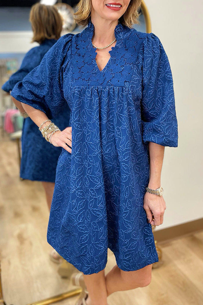 Casual Ruffles Colar Jacquard Dress