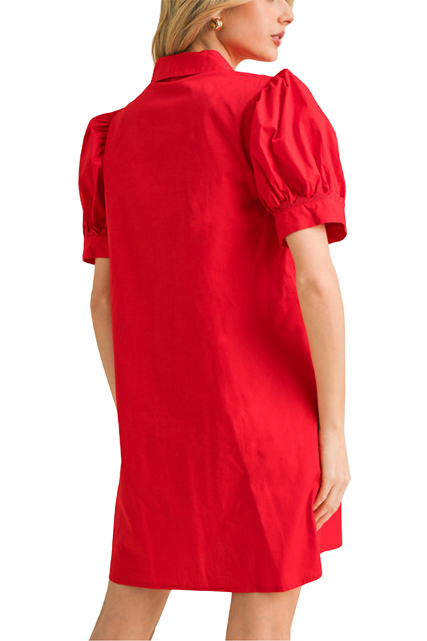 Puffed Short Sleeves Scallop Dress