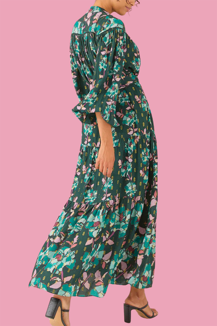 Voluminous Sleeves Optional Waist Tie Maxi Dress