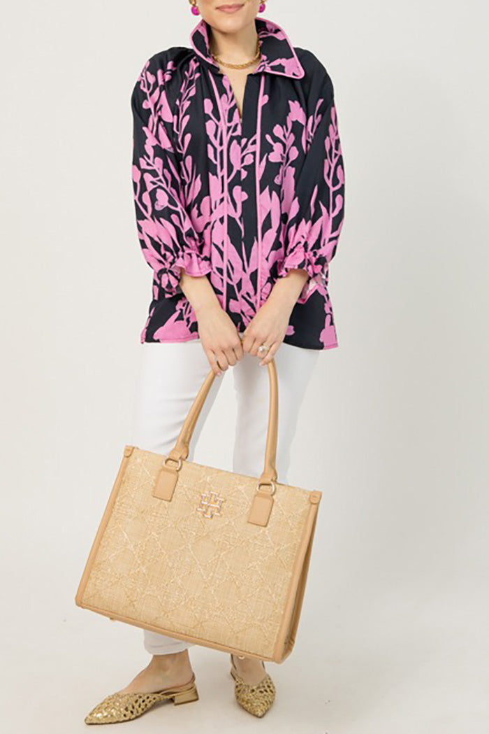 Midnight Floral Ruffle Cuff Blouse