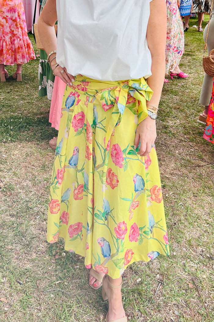 Parrot and Peony Print Skirt