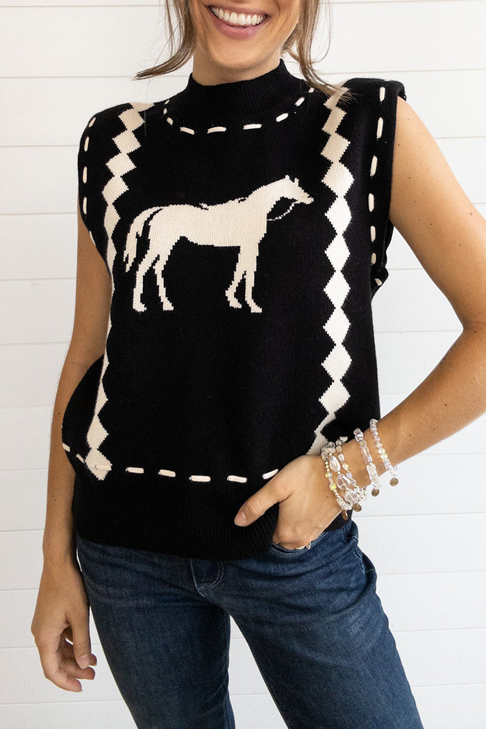 Casual Horse Graphic Knit Vest