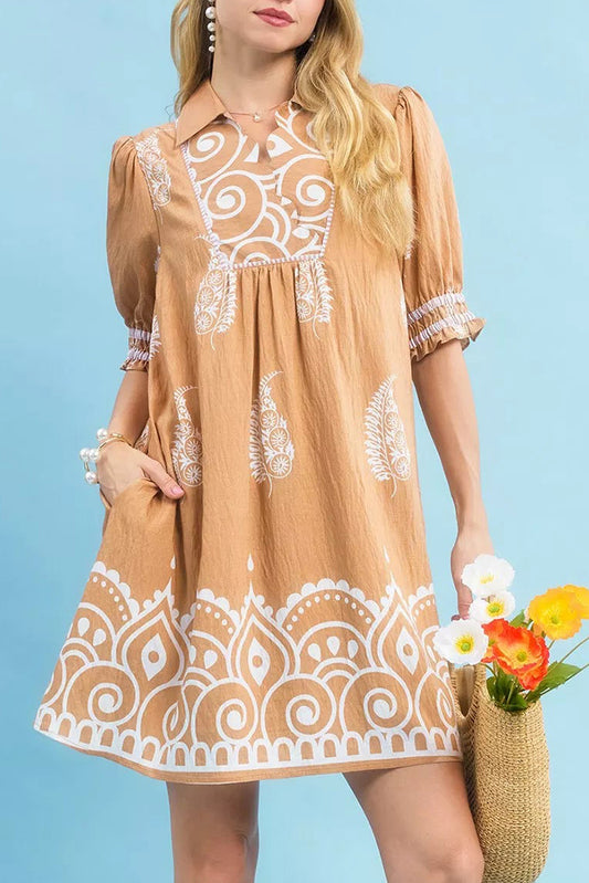 Paisley Mandala Print Babydoll Pocket Dress
